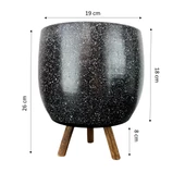Bitki Tasarımı Siyah Granit Toprak Saksı Saksılık Salon Çiçeklik 3 Ayaklı - 19 CM - 2