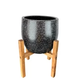 Bitki Tasarımı Siyah Granit Toprak Saksı Saksılık Salon Çiçeklik 4 Ayaklı - 19 CM thumbnail 3