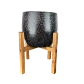 Bitki Tasarımı Siyah Granit Toprak Saksı Saksılık Salon Çiçeklik 4 Ayaklı - 19 CM thumbnail 1