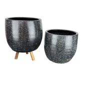 Bitki Tasarımı Siyah Granit Toprak Saksı Saksılık Salon Çiçeklik İkili Set Ayaksız - 3 Ayaklı- 19 CM - 3