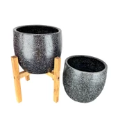 Bitki Tasarımı Ev Dekorasyon Aksesuar Siyah Granit Toprak Saksı Saksılık Salon Çiçeklik İkili Set Ayaksız - 4 Ayaklı- 19 CM - 3