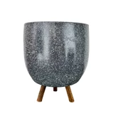 Bitki Tasarımı  Gri Granit Toprak Saksı Saksılık Salon Çiçeklik 3 Ayaklı - 19 CM - 1