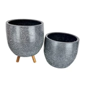 Bitki Tasarımı Gri Granit Toprak Saksı Saksılık Salon Çiçeklik İkili Set Ayaksız - 3 Ayaklı- 19 CM - 3