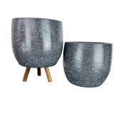 Bitki Tasarımı Gri Granit Toprak Saksı Saksılık Salon Çiçeklik İkili Set Ayaksız - 3 Ayaklı- 19 CM - 1