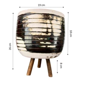 Bitki Tasarımı Yeşil Sırlı Terrakota Toprak Saksı Saksılık Salon Çiçeklik 3 Ayaklı - 19 CM thumbnail 2