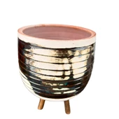 Bitki Tasarımı Yeşil Sırlı Terrakota Toprak Saksı Saksılık Salon Çiçeklik 3 Ayaklı - 19 CM thumbnail 3