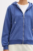 Fermuarlı Kapüşonlu Sweatshirt Mavi - 3