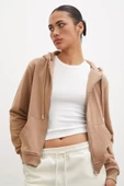 Fermuarlı Kapüşonlu Sweatshirt Kahve - 1
