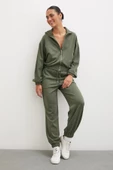 Fermuarlı Sweatshirt Haki - 6