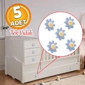 Plastik Papatya Gülücüklü Mavi Renk Mobilya Çoçuk Odası Dolabı Kapak Kulpu Çekmece Kulbu 5 ADET thumbnail 1