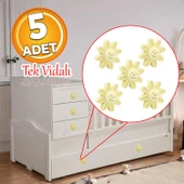 Plastik Papatya Gülücüklü 5 ADET Krem Aytaşı Mobilya Çoçuk Odası Dolabı Kapak Kulpu Çekmece Kulbu - 1