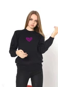 Unisex Bisiklet Yaka Baskılı Dokuma Triko - Siyah - 1