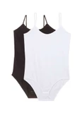 2 Adet Battal Beden İp Askılı Kadın Çıtçıtlı Body Siyah Beyaz thumbnail 1