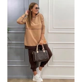 Lucky Life Kadın Kahve Kapşonlu Etek Ucu Detay Arma Ikili Takım - 3