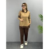 Lucky Life Kadın Kahve Kapşonlu Etek Ucu Detay Arma Ikili Takım - 7