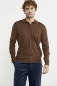 Erkek Polo Yaka Triko Kazak - Kahve thumbnail 1