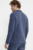 Üç Düğmeli Yünlü Triko Ceket - Indigo - 5