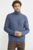 Tam Balıkçı Saç Örgü Triko Kazak - Indigo - 3