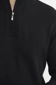 Yarım Fermuarlı Dik Yaka Triko Kazak - Siyah - 5