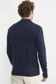 Yarım Fermuarlı Dik Yaka Triko Kazak - Lacivert thumbnail 6