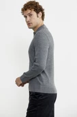 Polo Yaka Fitilli Triko Kazak - Füme - 5