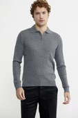 Polo Yaka Fitilli Triko Kazak - Füme - 3
