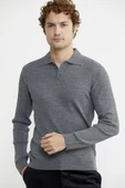 Polo Yaka Fitilli Triko Kazak - Füme - 1