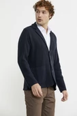 Üç Düğmeli Yünlü Triko Ceket - Koyu Lacivert thumbnail 4