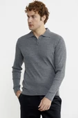Polo Yaka Fitilli Triko Kazak - Füme - 4