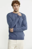 Basic Sıfır Yaka Triko Kazak - Indigo - 1
