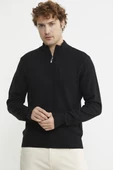 Yarım Fermuarlı Dik Yaka Triko Kazak - Siyah - 2
