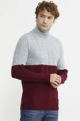Çift Renk Tam Balıkçı Triko Kazak - Bordo thumbnail 5