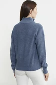 Yarım Balıkçı Yaka  Fermuarlı Yün Triko Kazak - Koyu Mavi thumbnail 5