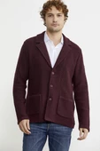 Yünlü Üç Düğme Triko Ceket - Bordo - 1