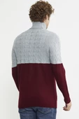 Çift Renk Tam Balıkçı Triko Kazak - Bordo thumbnail 6