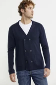 Kruvaze Düğmeli Yünlü Triko Ceket - Lacivert - 3