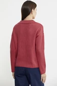Gömlek Yaka Düğmeli Yünlü Triko Kazak - Mercan - 6