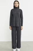 Tam Balıkçı Yaka Kazak Pantolon Triko Takım - Antrasit - 2