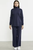 Tam Balıkçı Yaka Kazak Pantolon Triko Takım - Lacivert - 2