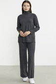 Tam Balıkçı Yaka Kazak Pantolon Triko Takım - Antrasit - 1