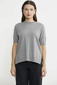 Sıfır Yaka Kısa Kol Triko Kazak - Açık Gri thumbnail 3
