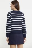 Yaka Düğmeli Çizgili Yünlü Triko Kazak - Lacivert thumbnail 6