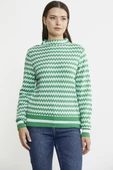 Çift Renk Kazayağı Desenli Triko Kazak - Yeşil thumbnail 2
