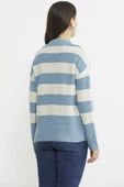 Açık Polo Yaka Çizgili Yünlü Triko Kazak - Mavi thumbnail 6