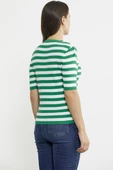 Düğme Detaylı Çizgili Triko Kazak - Yeşil - 5