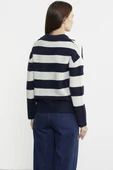 Açık Polo Yaka Çizgili Yünlü Triko Kazak - Lacivert thumbnail 6