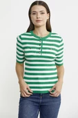 Düğme Detaylı Çizgili Triko Kazak - Yeşil - 3