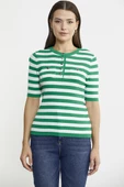 Düğme Detaylı Çizgili Triko Kazak - Yeşil - 1