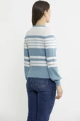Çizgi Detaylı Yünlü Triko Kazak - Mavi - 5