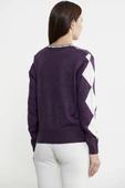 Baklava Desenli Çift Renk Yünlü Triko  Hırka - Mor thumbnail 5